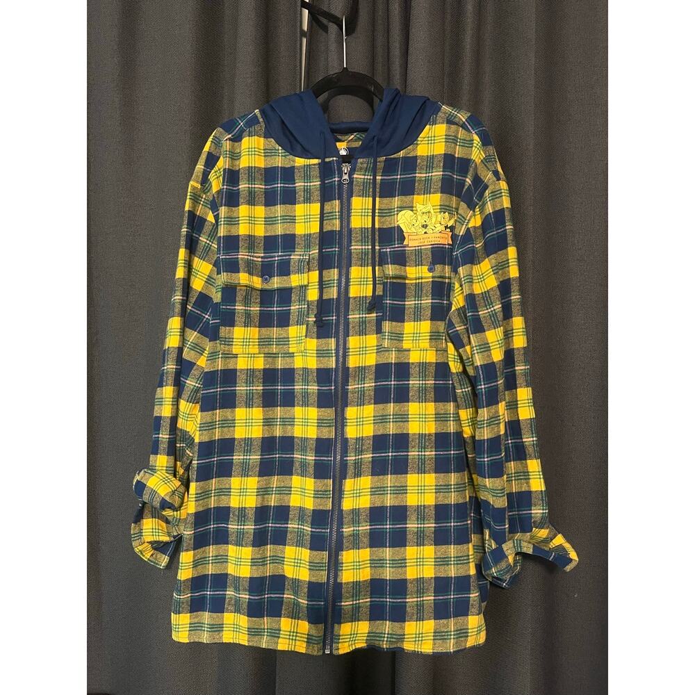 Disney The Three Caballeros Plaid Hooded Zip Shirt Jacket Graphic Back US XL